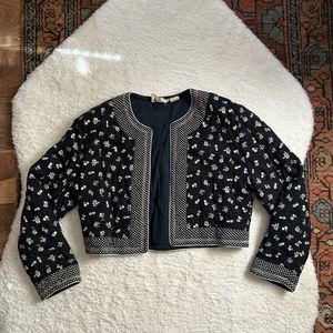 Cornell Trading Dark Navy Floral Patterned Thick Light Quilted Jacket